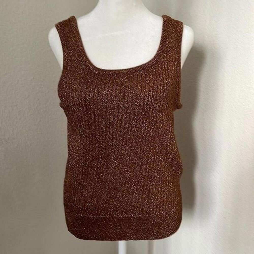 Copper Metallic Knit Shift Bluse by Christine Phillipe